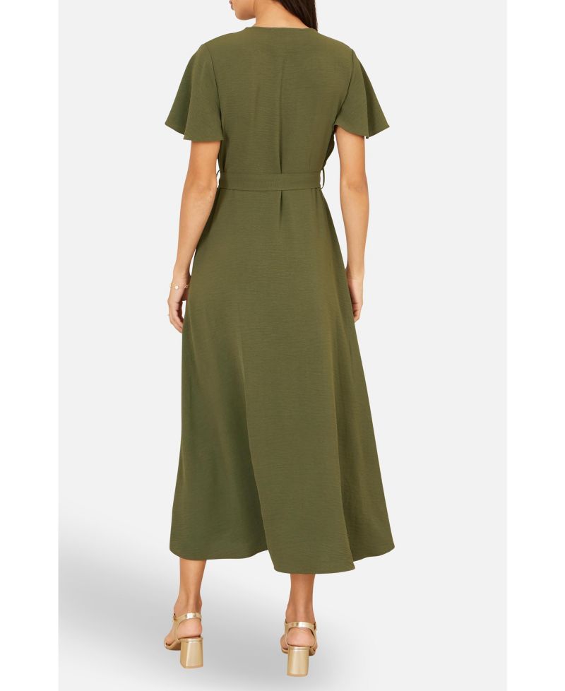 Women's Ruffle Collar Midi Shirt Dress