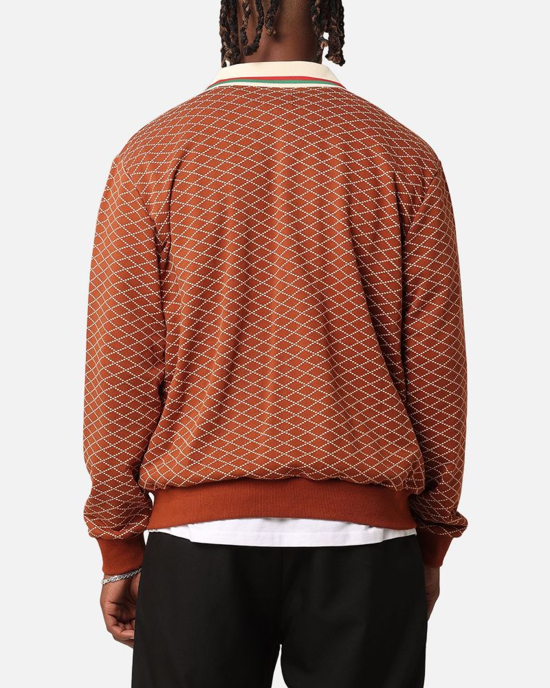 Men's Printed Bomber Jacket- Brown, S