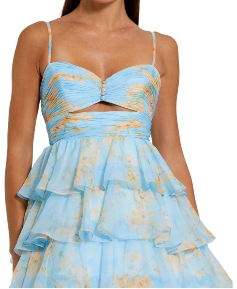 Women's Floral Cut Out Ruffle Tiered Gown
