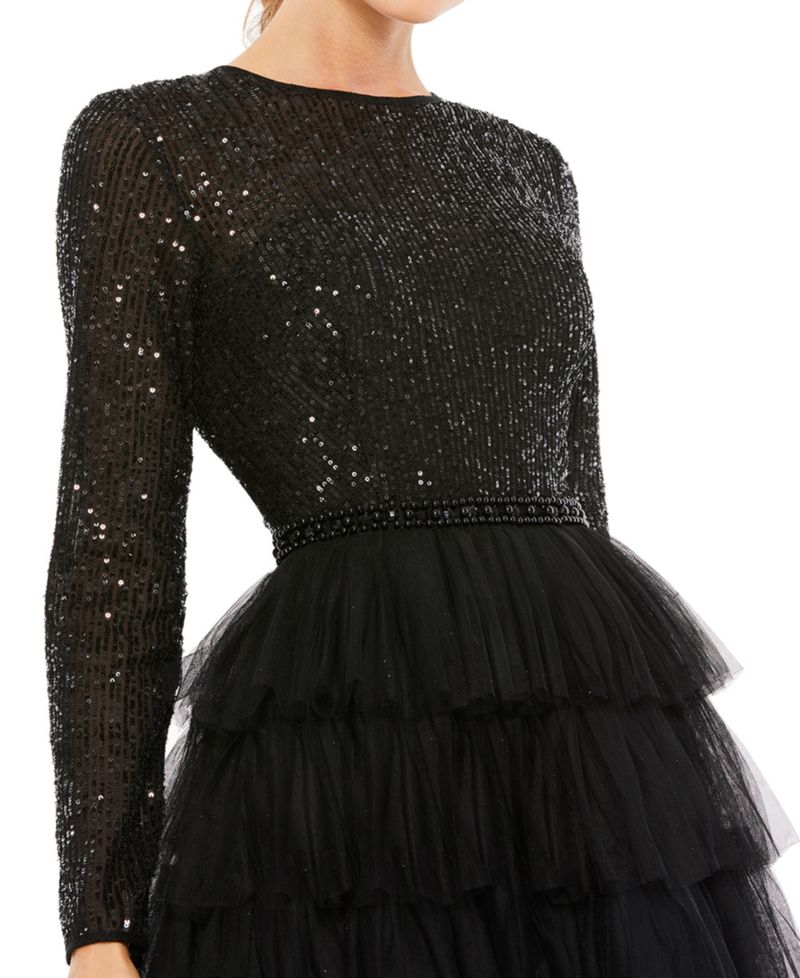 Women's Sequined Layered Tulle A-Line Cocktail Dress