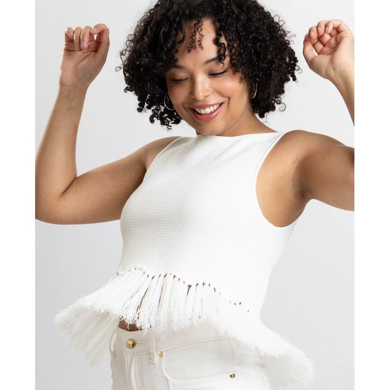Women's Tanja Scoop Neck Fringe Peplum Sleeveless Knit Top