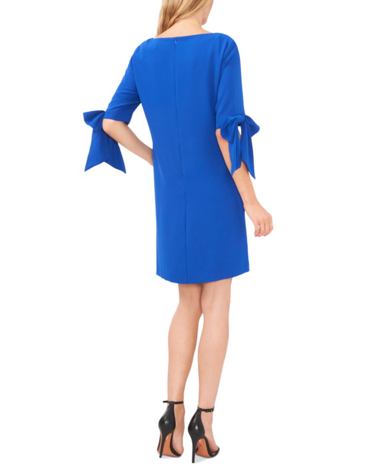 Women's Tie Cuff 3/4-Sleeve Crew Neck Shift Dress