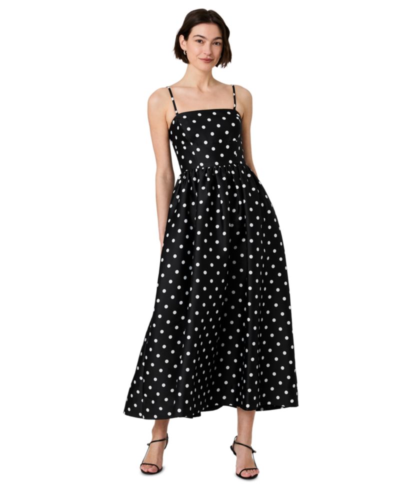 Women's Structured Taffeta Strapless Polka Dot Midi Dress