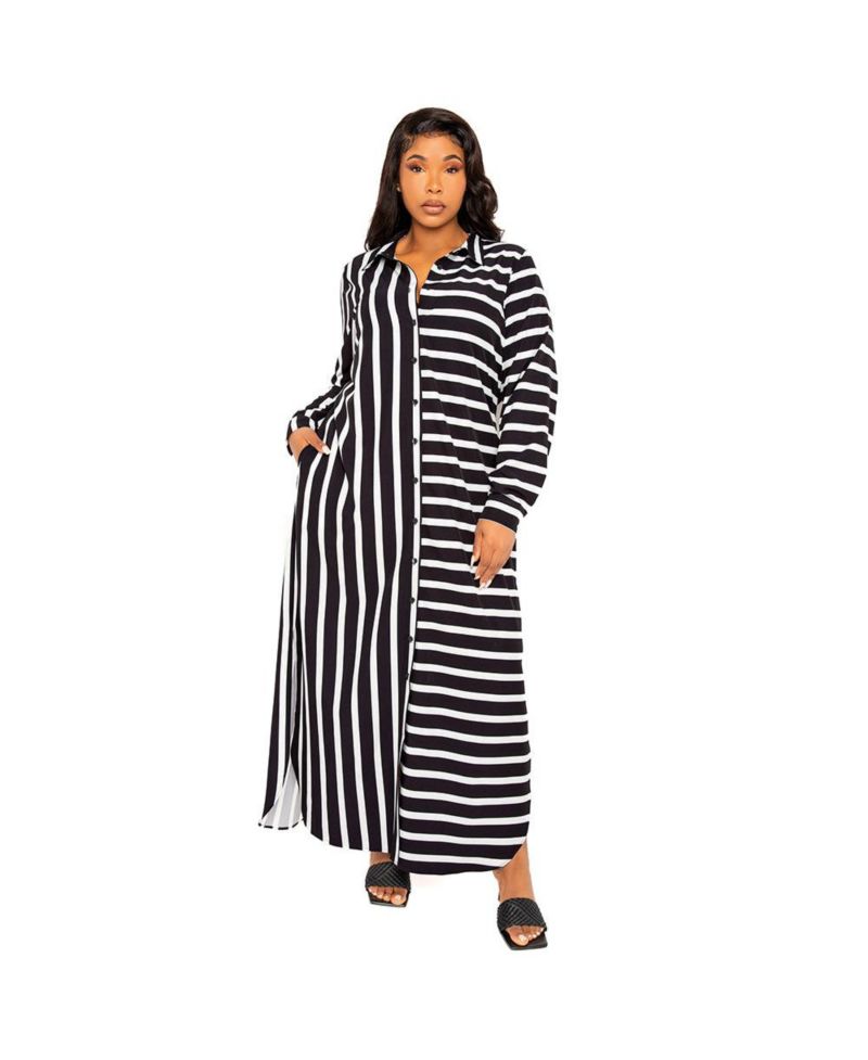 Plus Size Maxi Stripe Maxi Shirt Dress