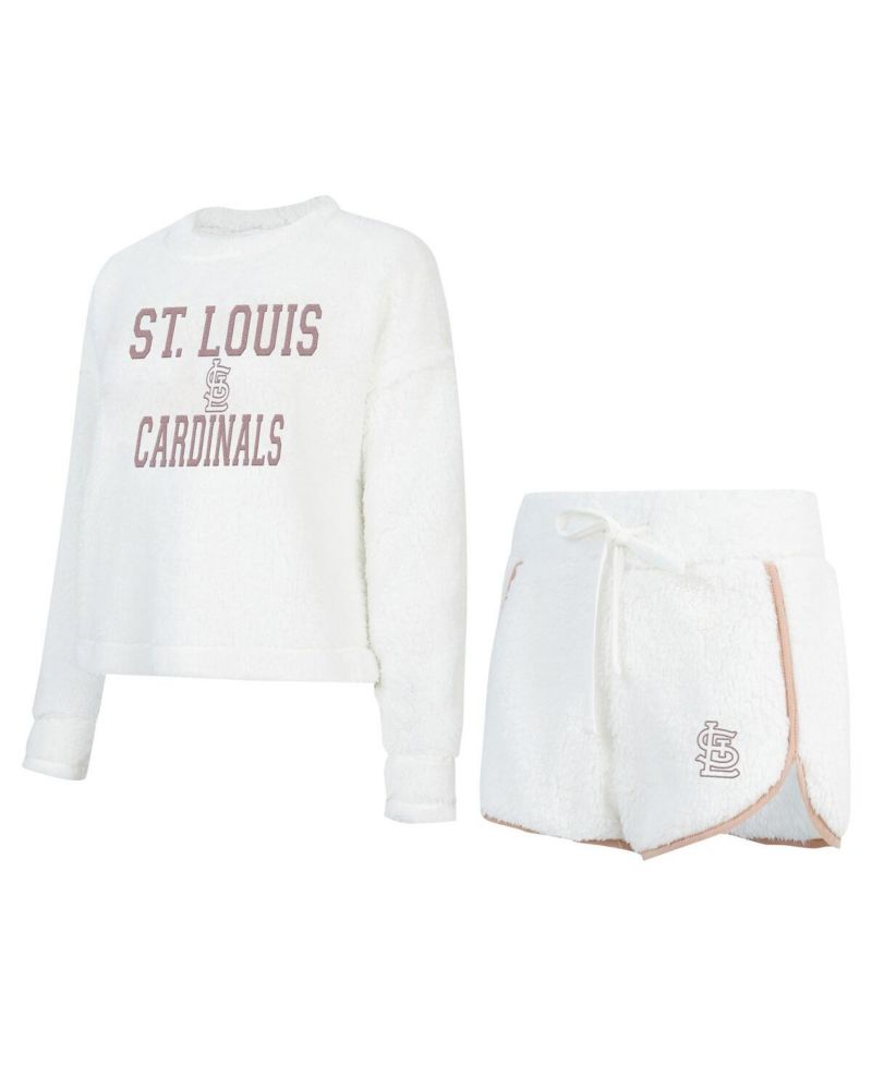 Women's 2-Piece White St. Louis Cardinals Painter Sherpa Long Sleeve Top and Shorts Set