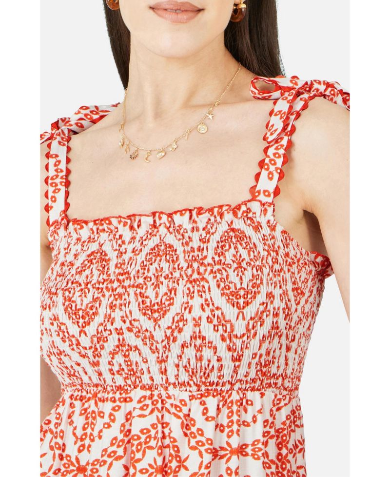 Women's Viscose Ruched Tie Strap Midi Sun Dress