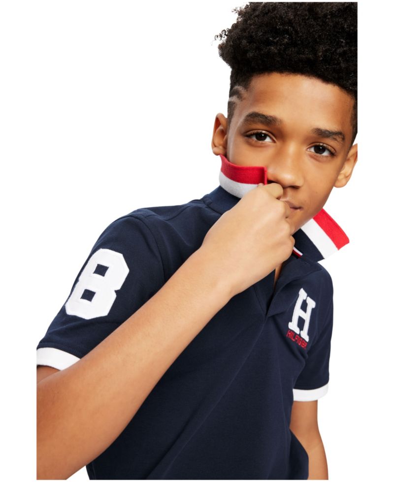 Toddler and Little Boys Striped Collar Embroidered Matt Polo