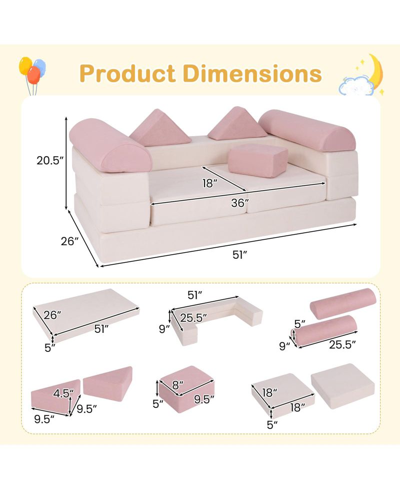 9-Piece Climb and Crawl Foam Play Set with Suede Covers for Kids Ages 3+