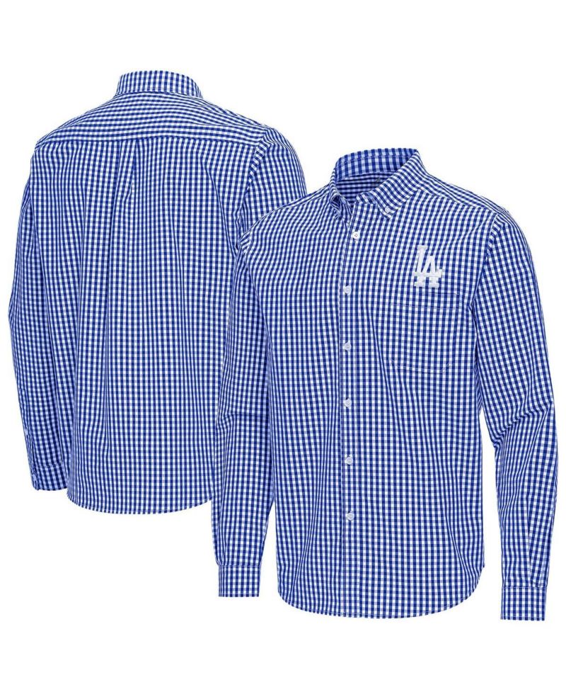 Men's Royal Los Angeles Dodgers Ellis Woven Tri-Blend Button-Down Shirt