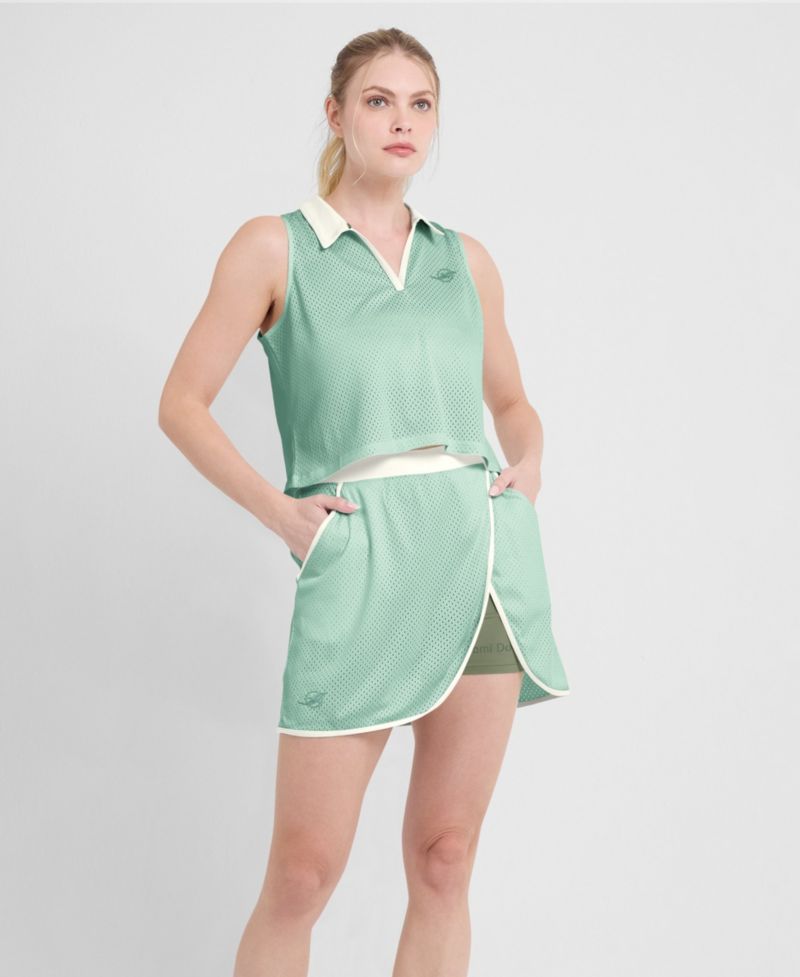 Women's Miami Dolphins Studio Wellness Mesh Cropped V-Neck Tank Top