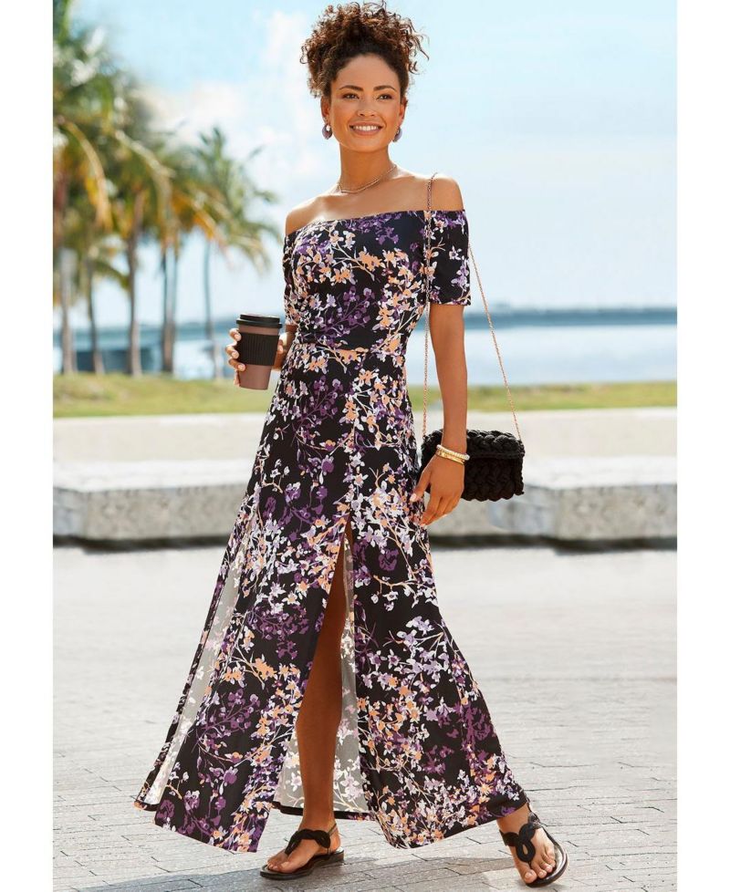 Women's Floral Print Off Shoulder Multiway Maxi Dress