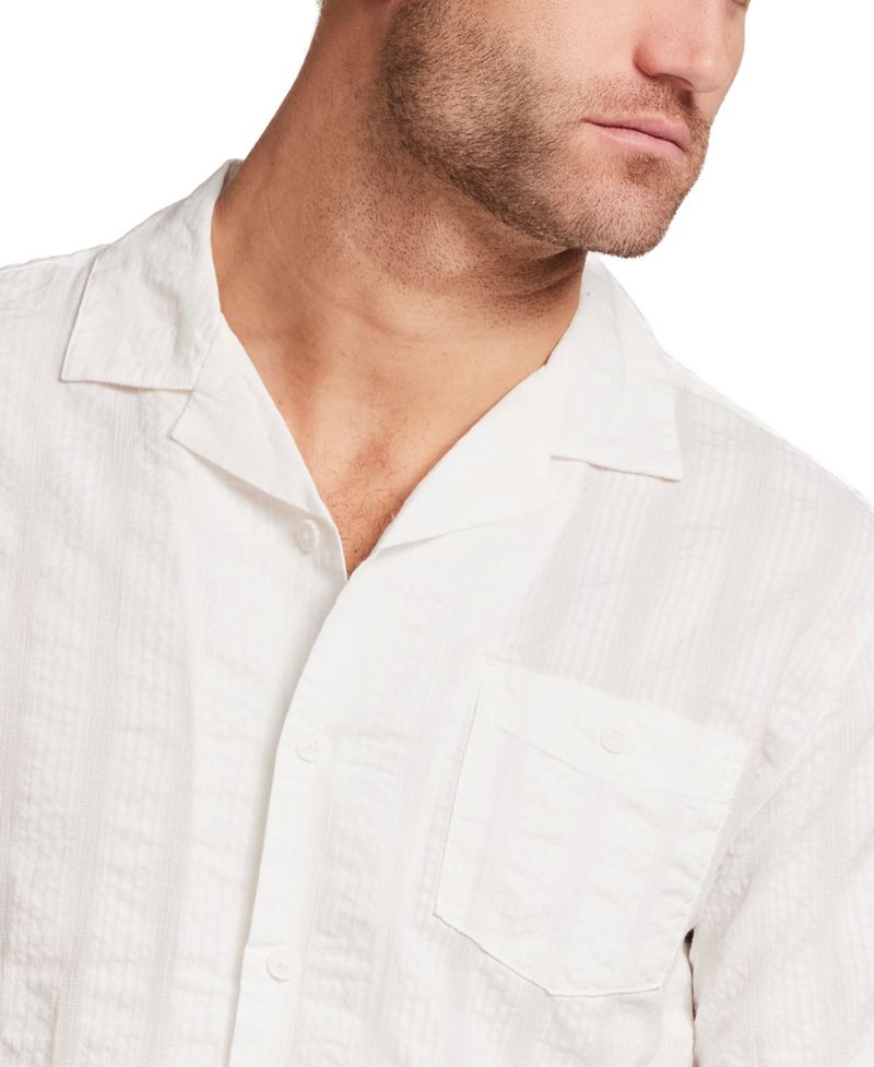Men's 100% Cotton Vertical Texture Camp Collar Shirt