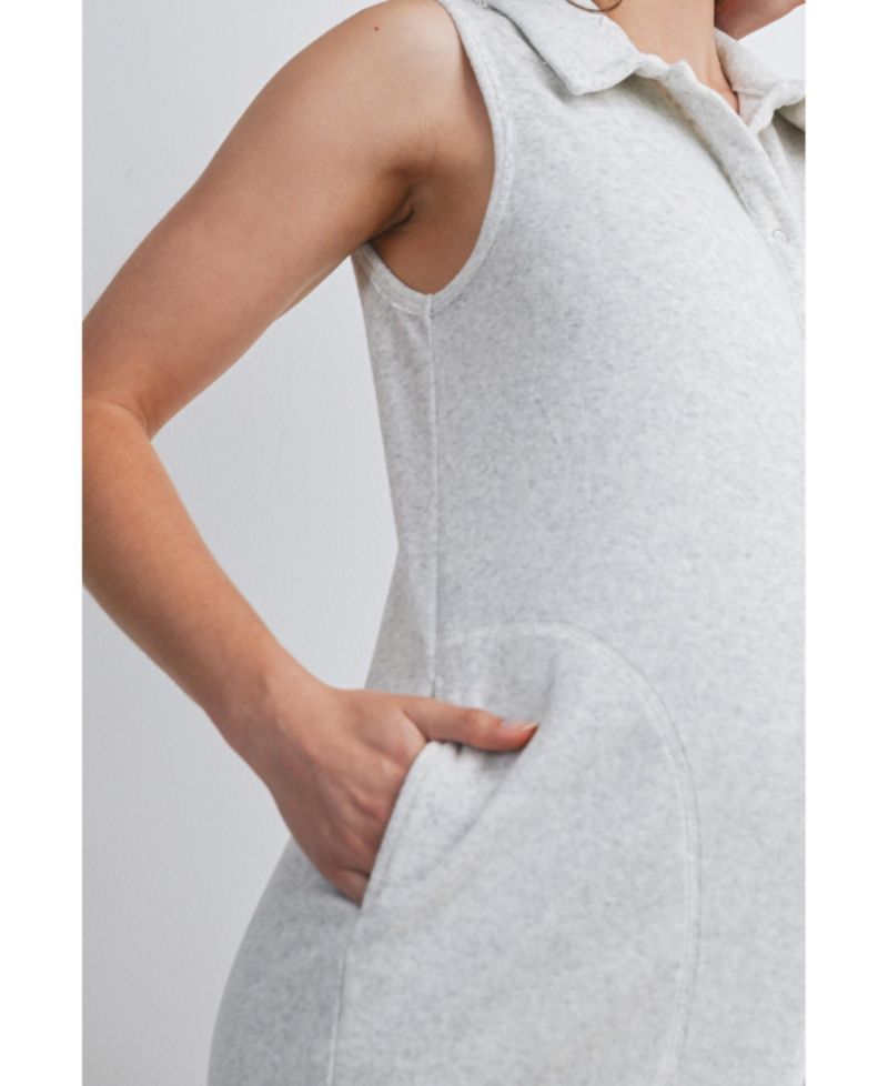 Maternity Sleeveless Button-Front Nursing Romper with Pockets