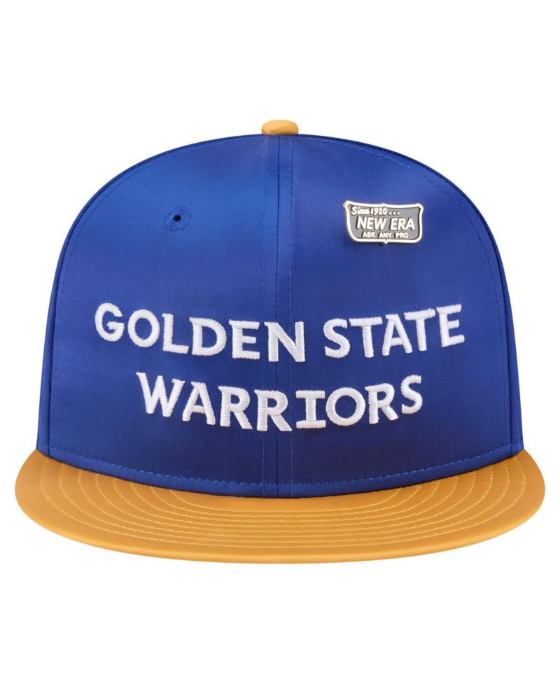 Men's Royal/Gold Golden State Warriors Throwback Satin Vintage Pin Two-Tone 59FIFTY Fitted Hat