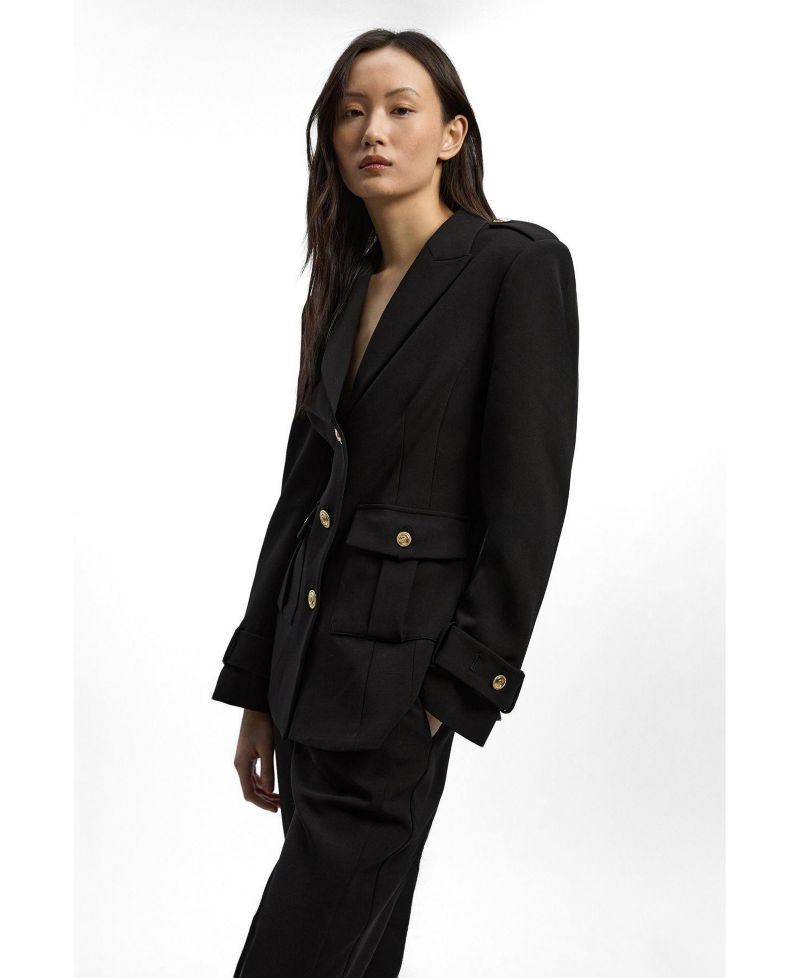 Women's Petite Military Single Breasted Blazer