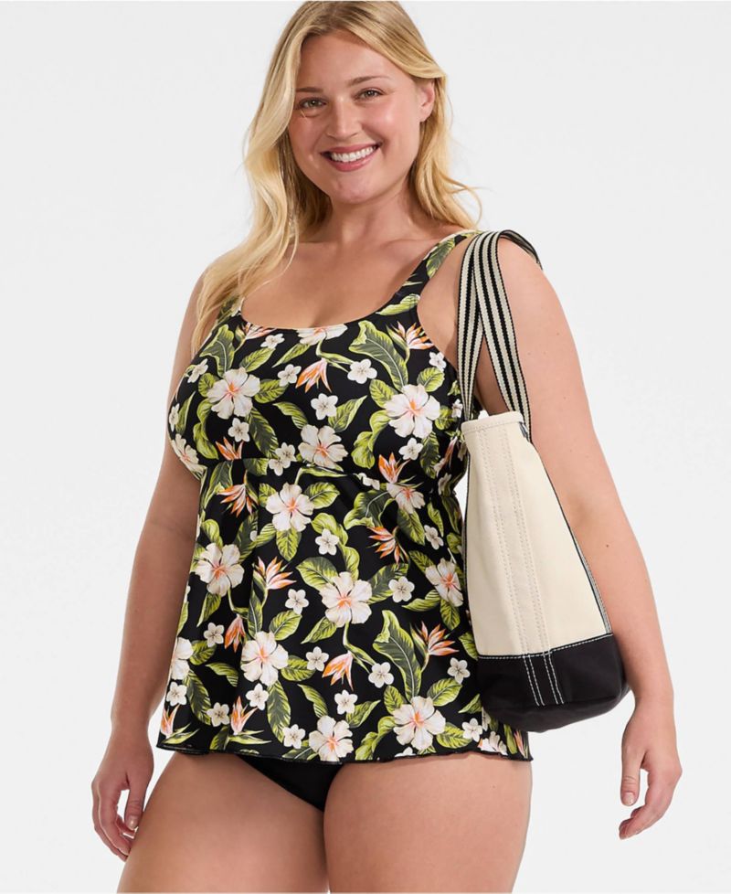Plus Size Adjustable Scoop Neck Flutter Tankini Top