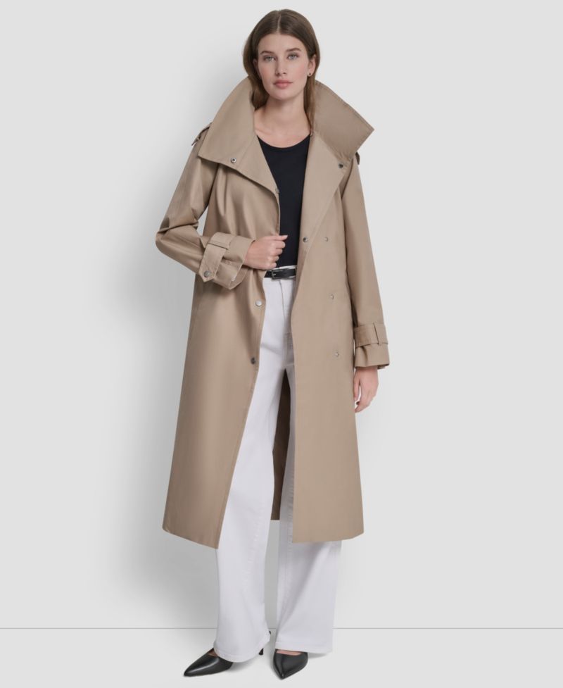 Women's Belted Funnel Collar Long Trench Coat