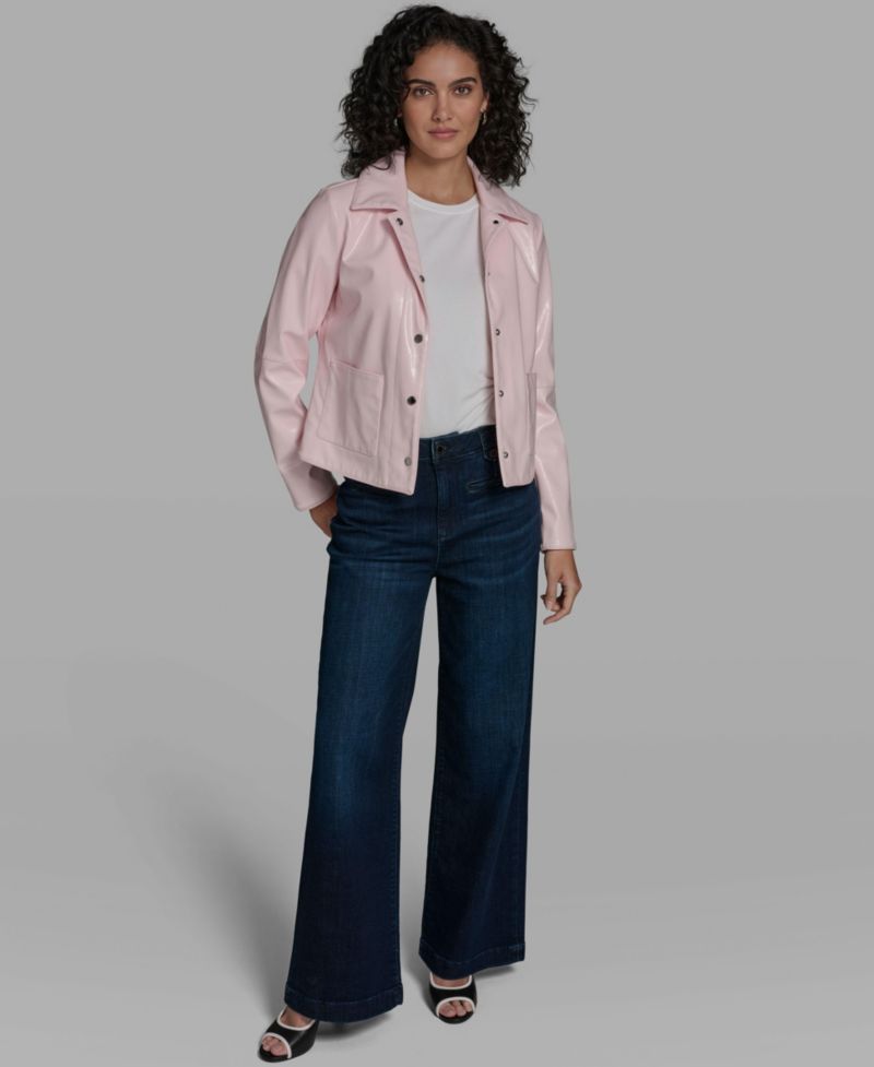 Women's Short Faux Patent Leather Jacket