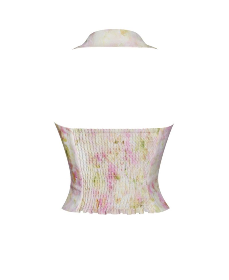 Women Lauren Pink Floral Print Ruched Back Linen Suit Vest