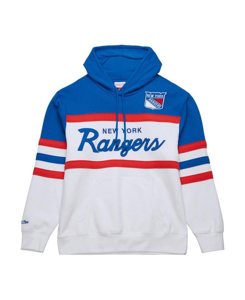 Men's White, Blue New York Rangers Head Coach Pullover Hoodie