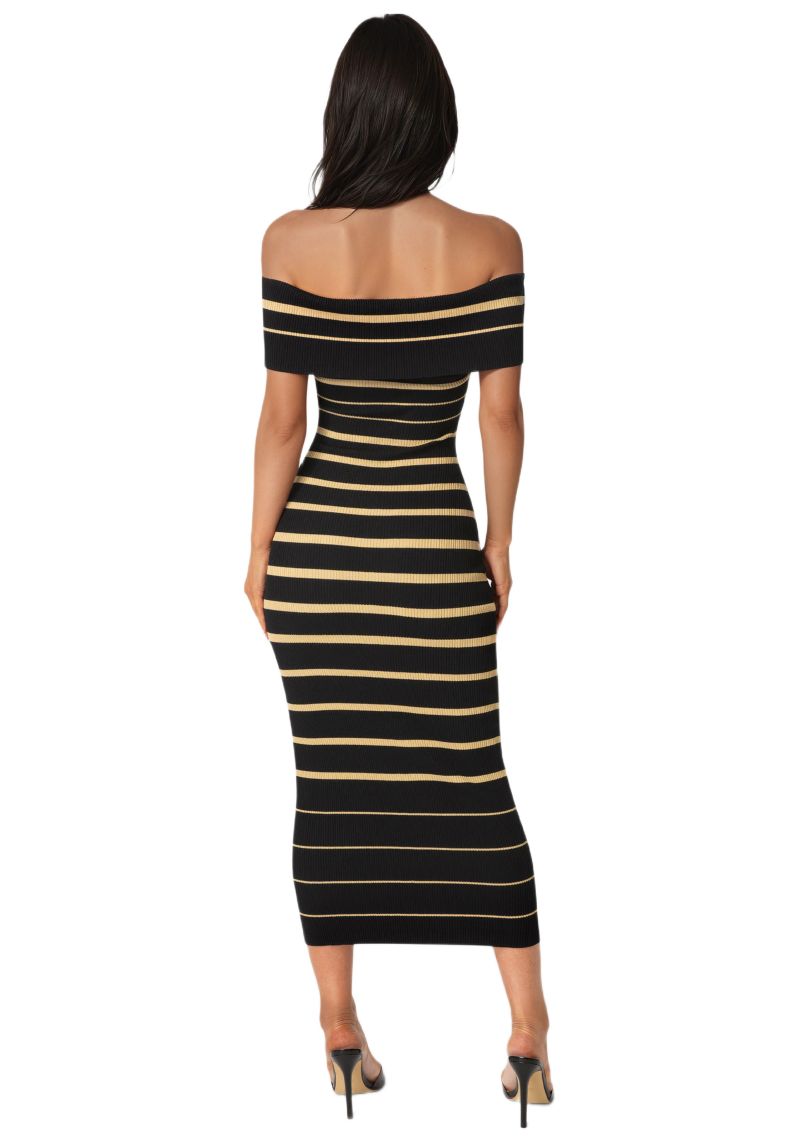 Women's Stripe Off Shoulder Maxi Dress