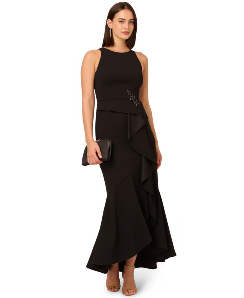 Women's Cascading-Ruffle Crepe Gown