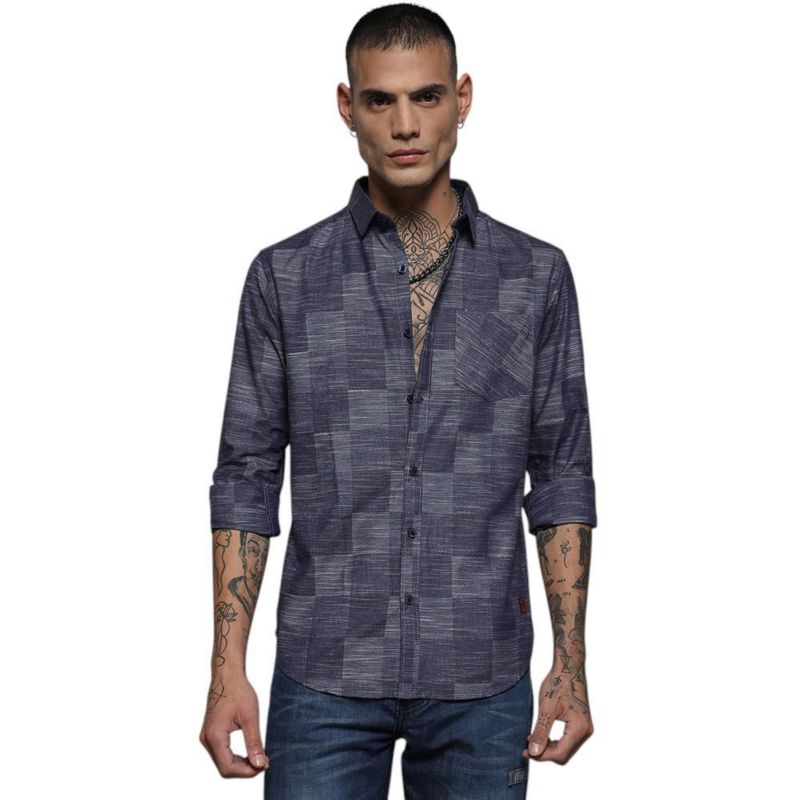 Men's Steel Blue Heathered Denim Check Shirt