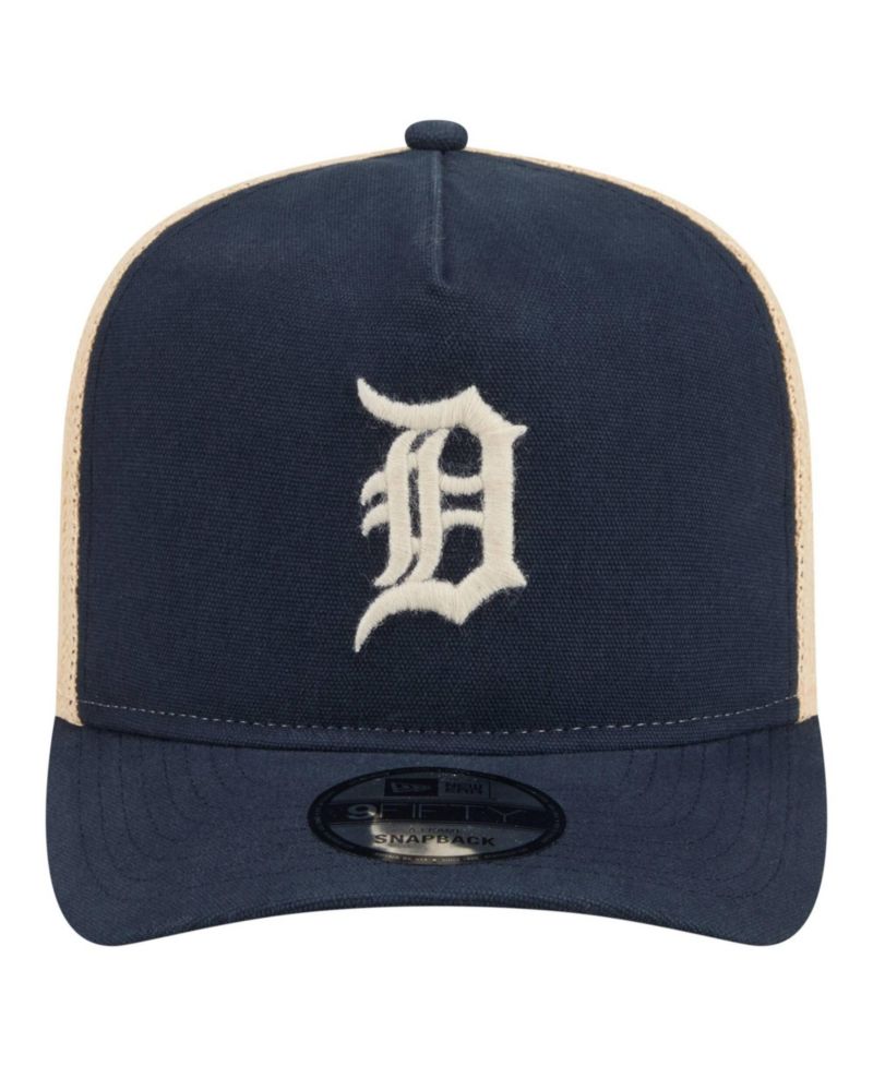 Men's Navy/Natural Detroit Tigers Grained 9FIFTY A-Frame Trucker Adjustable Hat