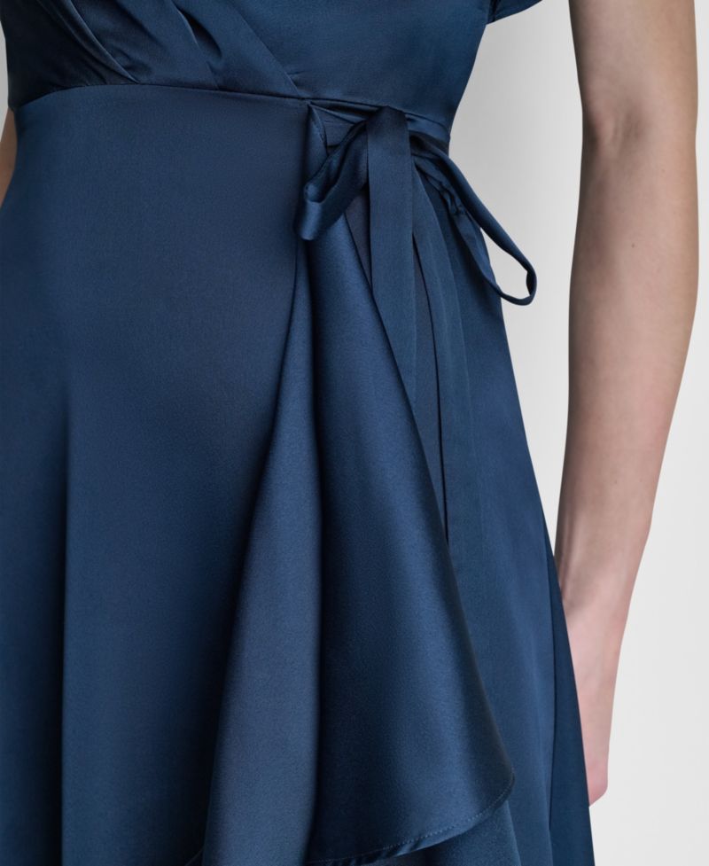 Women's Side Tie Faux Wrap Midi Dress