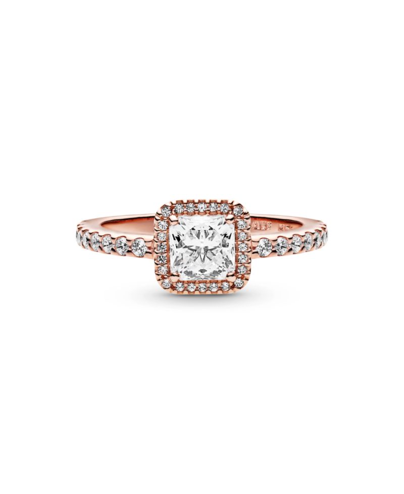 Cubic Zirconia Timeless Square Sparkle Halo Ring