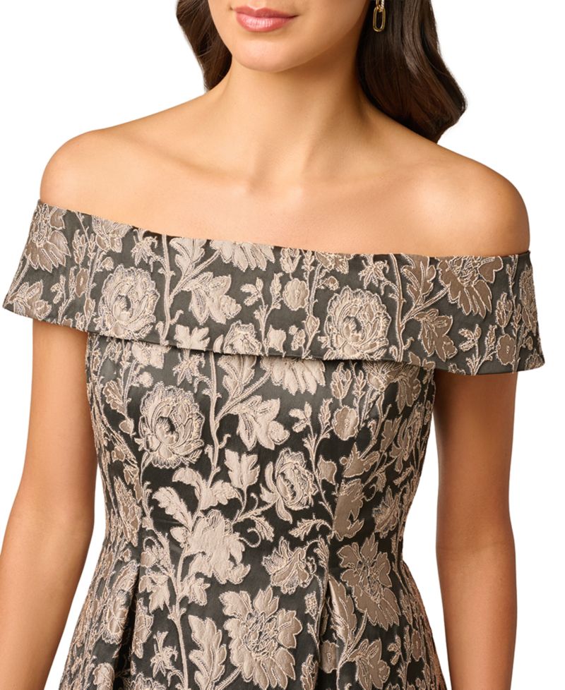 Women's Off-the-Shoulder Floral-Print Jacquard Midi Dress