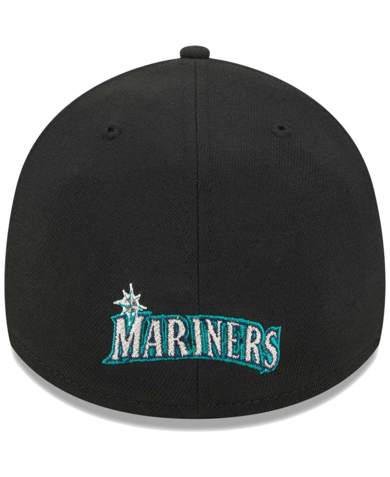 Men's Black Seattle Mariners Logo 39THIRTY Flex Hat