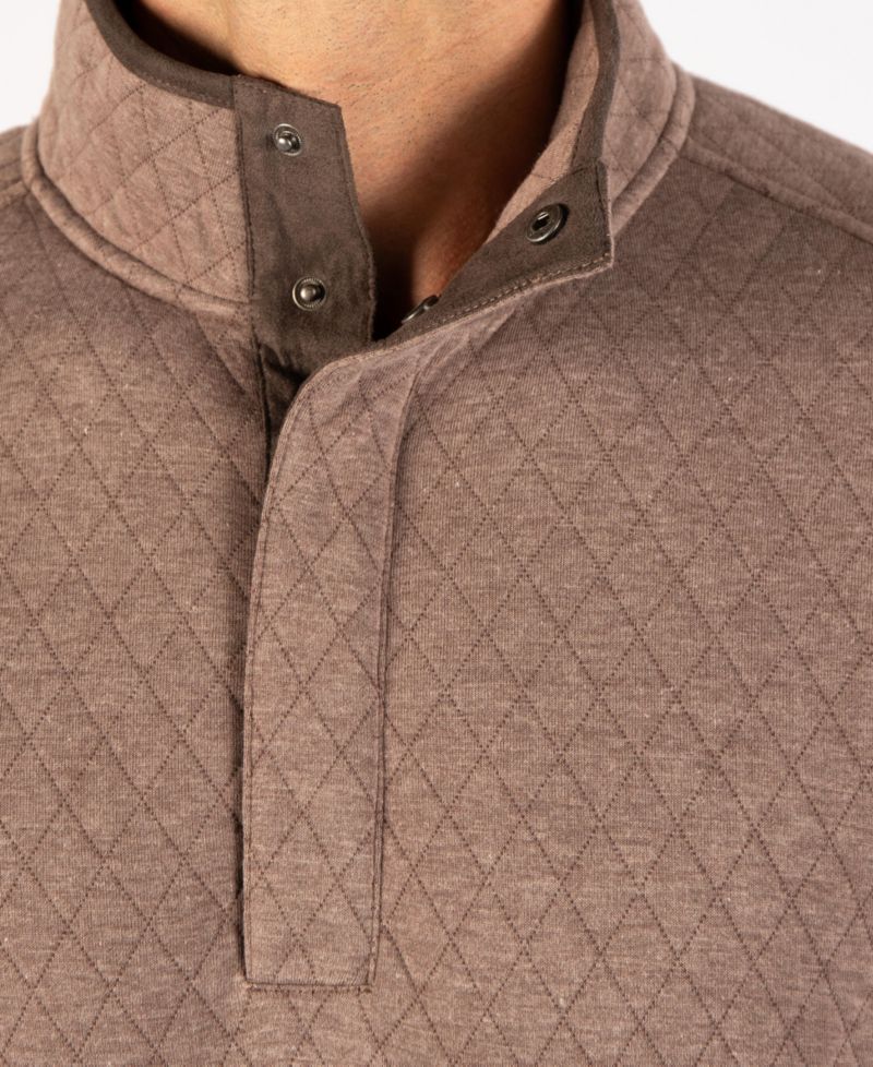 Men's Quilted Knit Hidden Snap Pullover with Suede Trim Sweaters