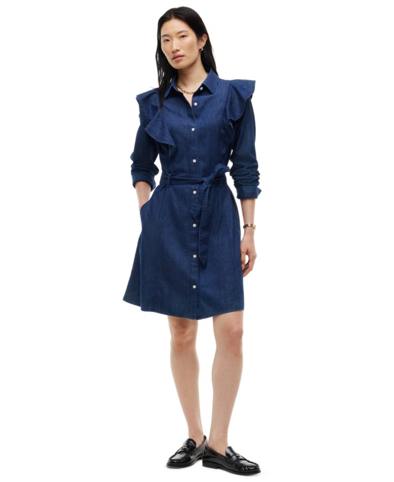 Women's Denim Volant Polo Collar Dress
