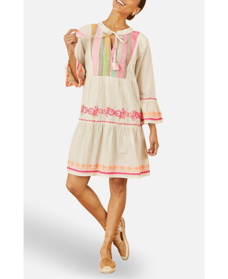 Women's Embroidered Cotton Tunic Dress