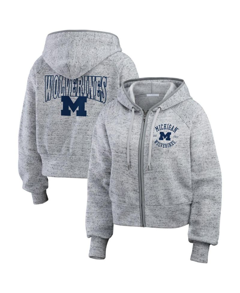 Women's Heather Gray Michigan Wolverines Wear Speckle Double-Hit Raglan Full-Zip Hoodie