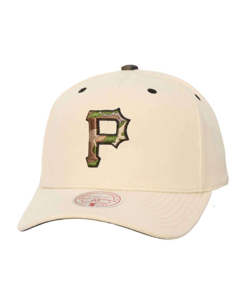 Men's and Women's Mitchell Ness Cream Pittsburgh Pirates Camo Logo Pro Crown Snapback Hat