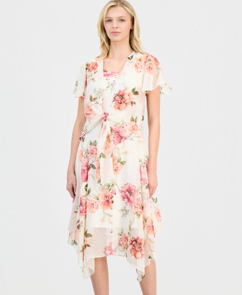 Women's Handkerchief-Hem Chiffon-Jacket Dress