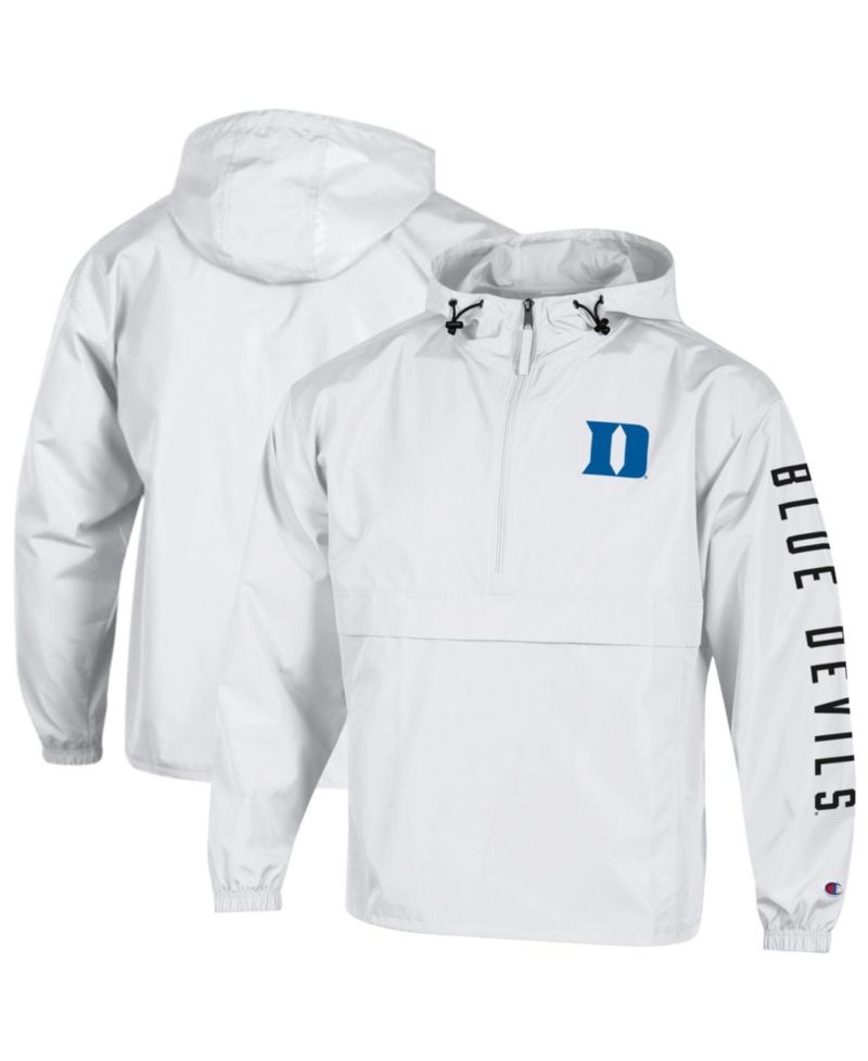 Men's White Duke Blue Devils Cloud Packable Half-Zip Hooded Jacket