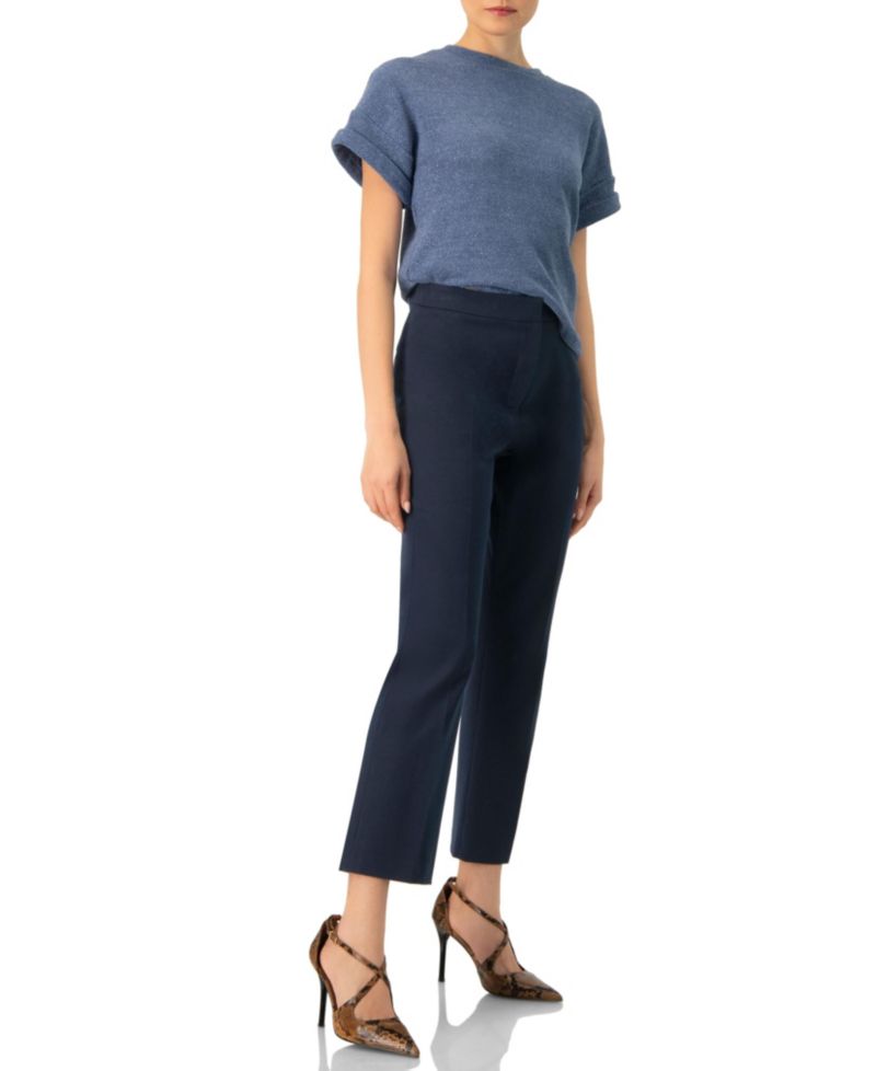 Women' Straight Knit Blouse with Crew Neck
