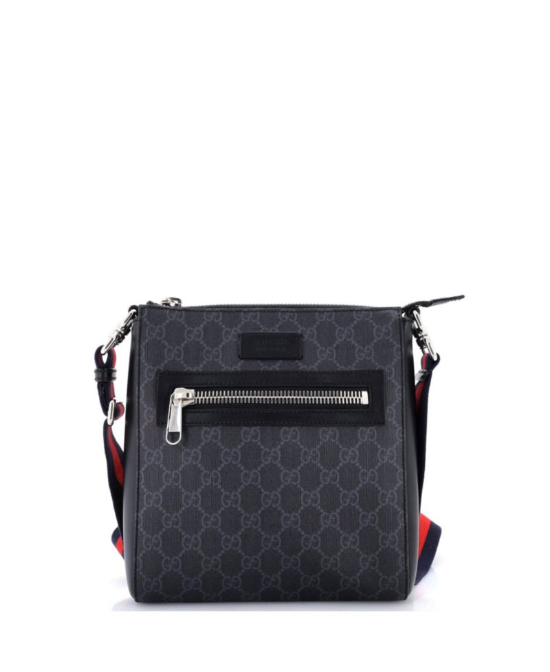 Small Web Strap Front Zip Messenger Bag GG Coated Canvas