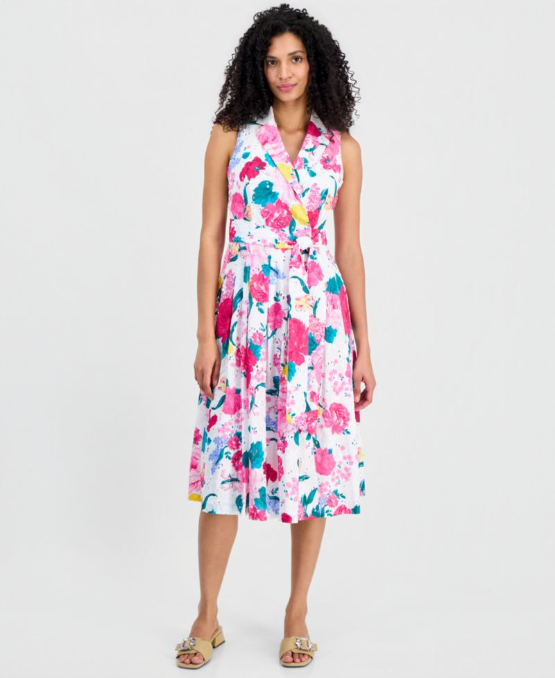Petite V-Neck Notch Collar Printed Wrap Dress