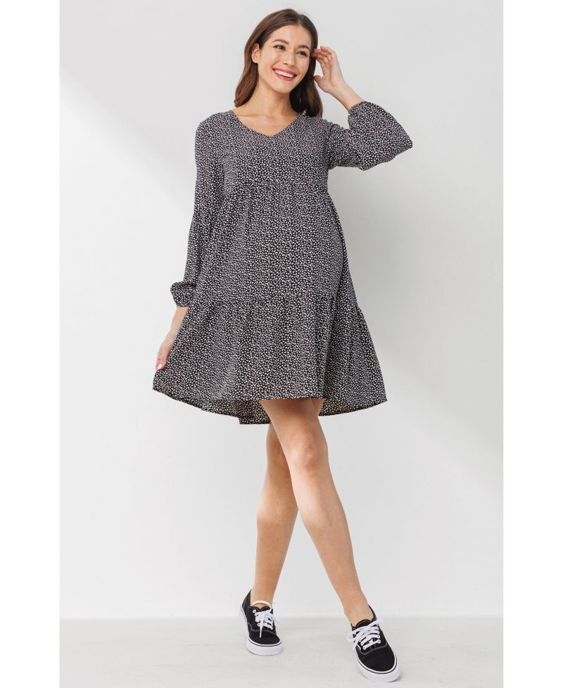 Women's Printed Empire Waist Tiered Dress with Side Pockets