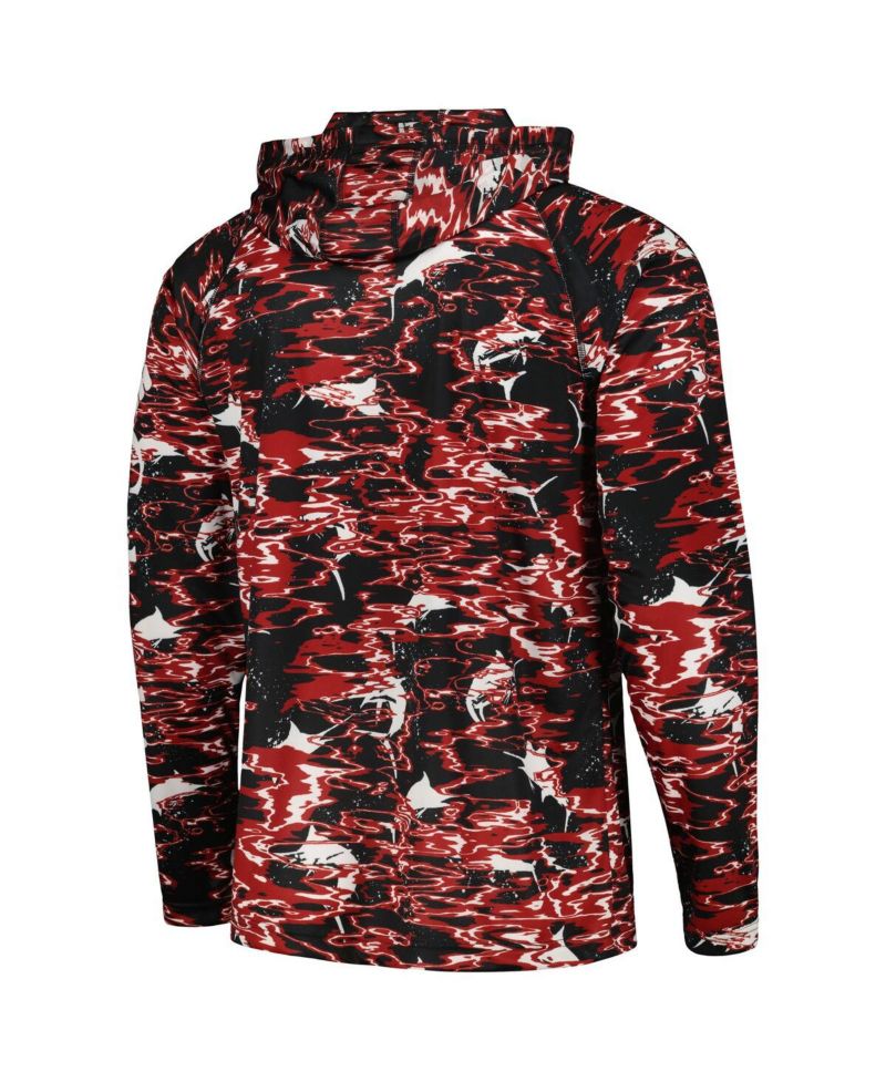 Men's Black Arkansas Razorbacks PFG Terminal Tackle Omni-Shade Rippled Long Sleeve Hooded T-shirt