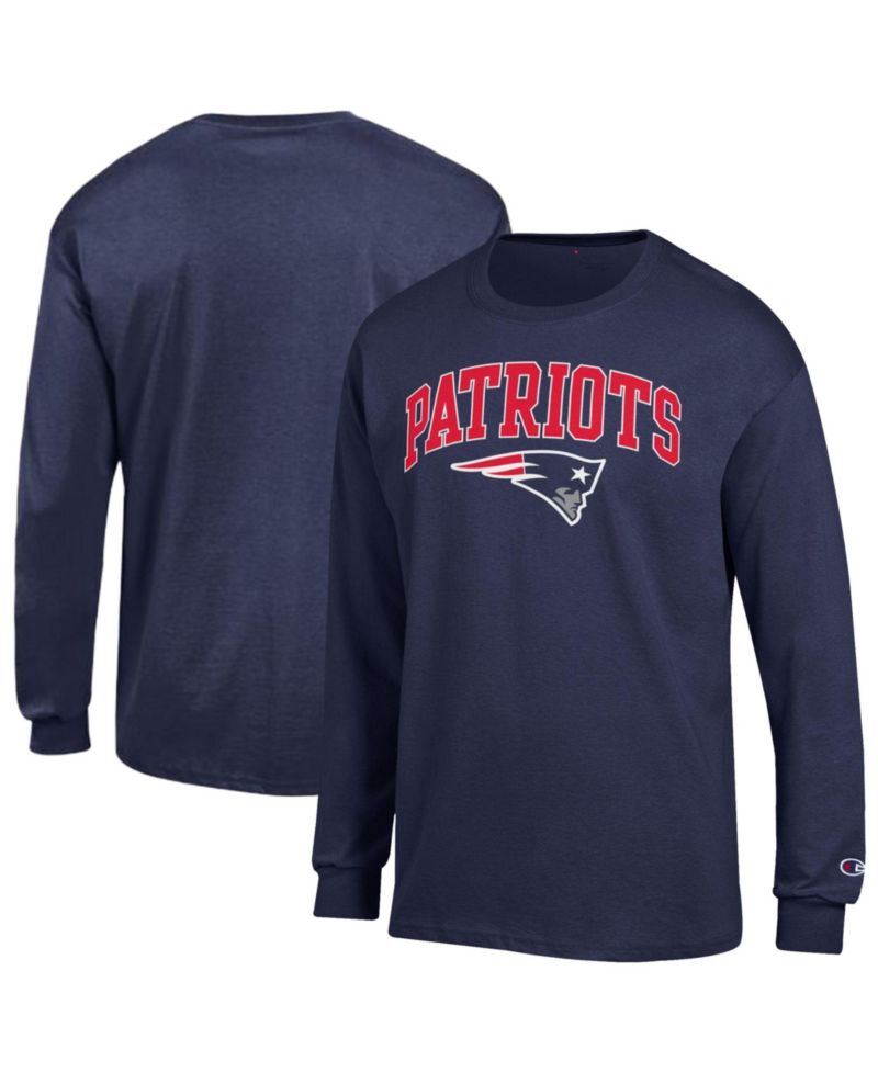 Men's Navy New England Patriots Arch Over Logo Long Sleeve T-Shirt