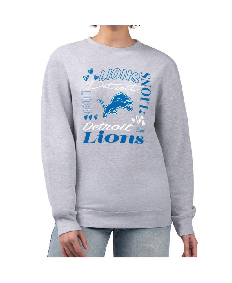 Women's Heather Gray Detroit Lions Collage Graphic Fleece Pullover Sweatshirt