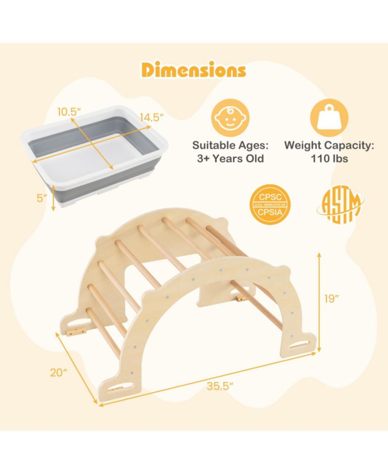 8-in-1 Wooden Climbing Arch Sensory Table and Collapsible Storage Bin, 2-Piece Set