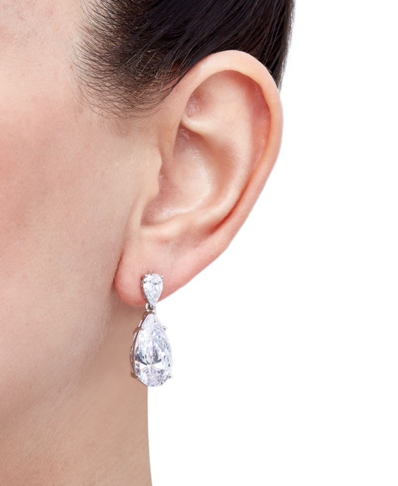 Cubic Zirconia Pear Drop Earrings in Sterling Silver