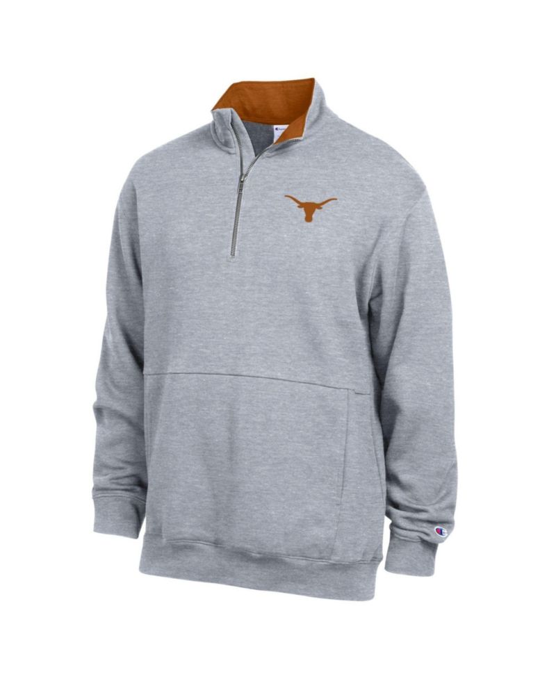 Men's Heather Gray Texas Longhorns Fleece Quarter-Zip Pullover