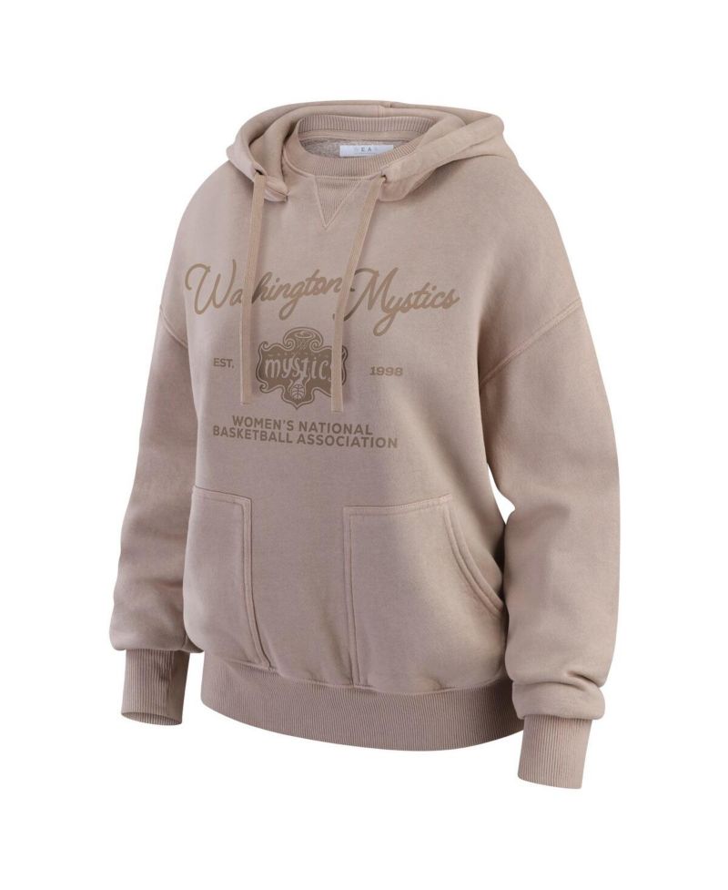 Women's Tan Washington Mystics Washed Pullover Crew Neck Hoodie